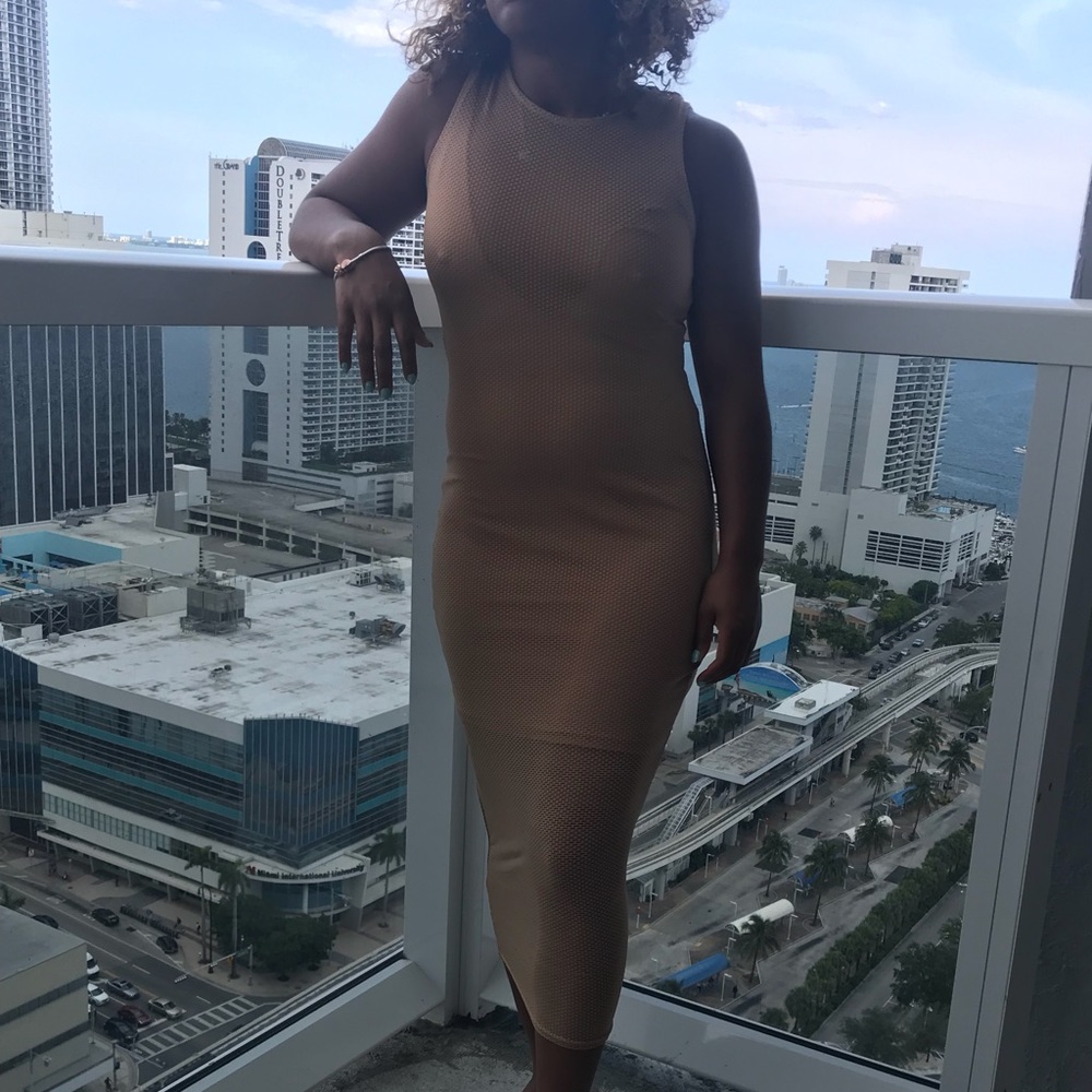 Missguided brown/tan midi dress